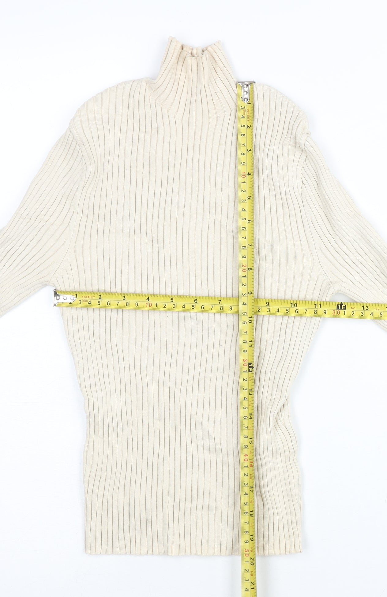 Zara Women’s Ivory Mock Neck Ribbed Slim Fit Jumper Size 12