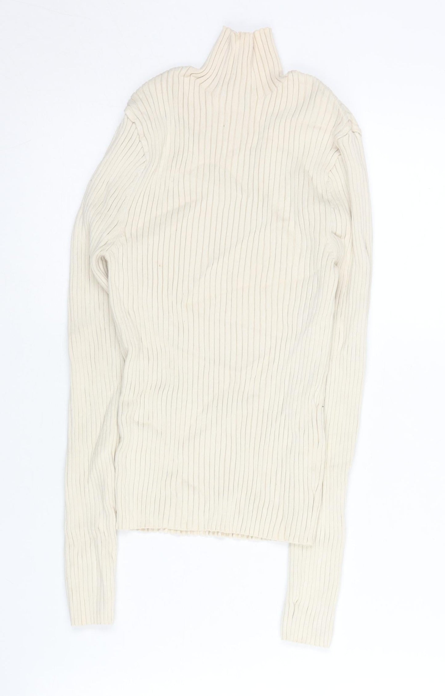 Zara Women’s Ivory Mock Neck Ribbed Slim Fit Jumper Size 12