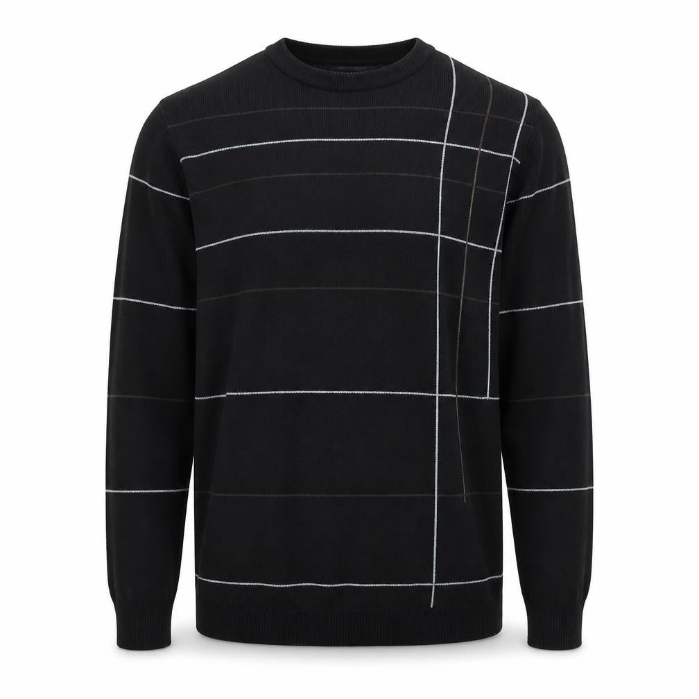 Matinee Men’s Black Striped Crew Neck Knit Jumper Size L