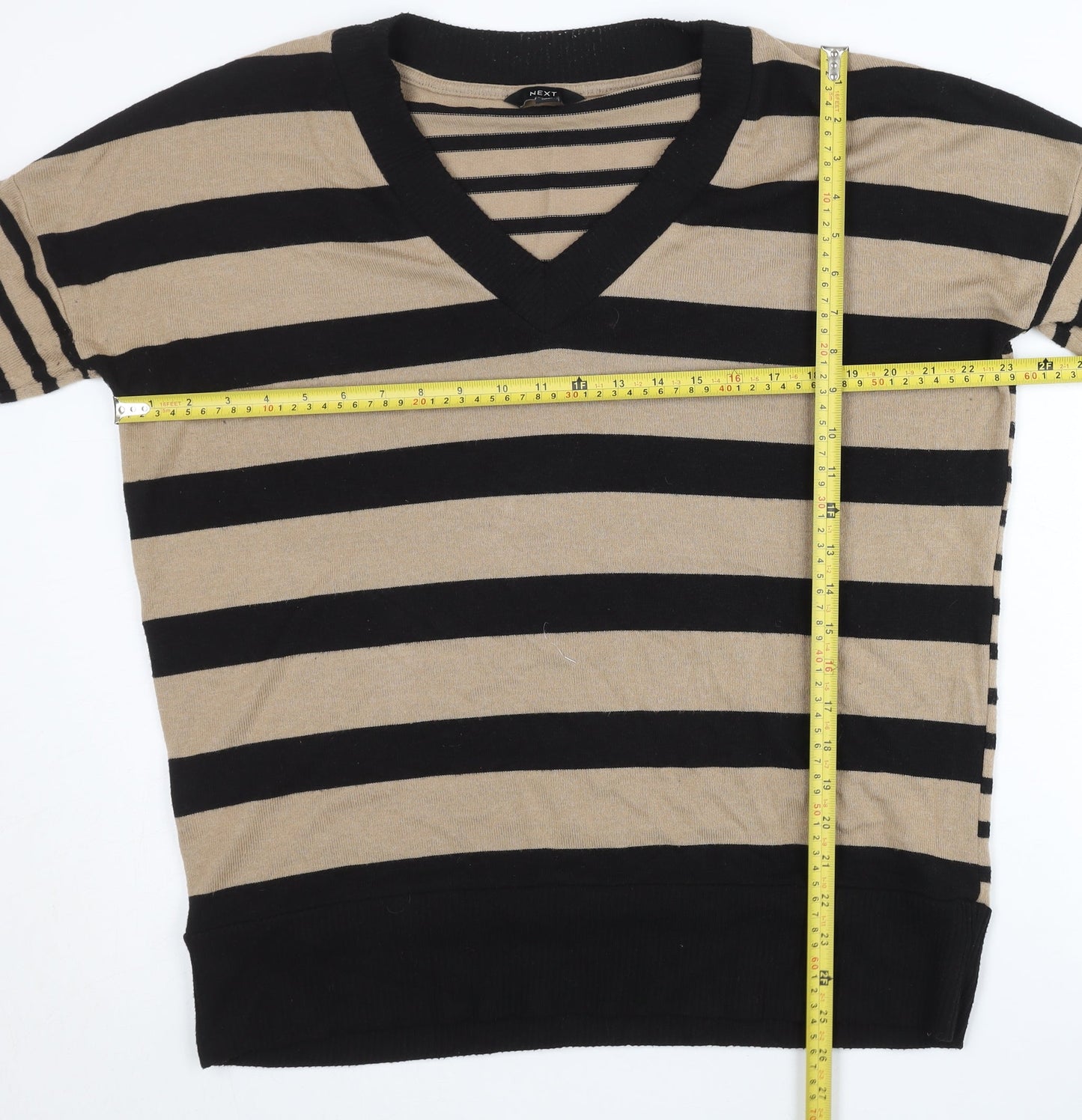 Next Women’s Beige Black Striped V-Neck Pullover Jumper M