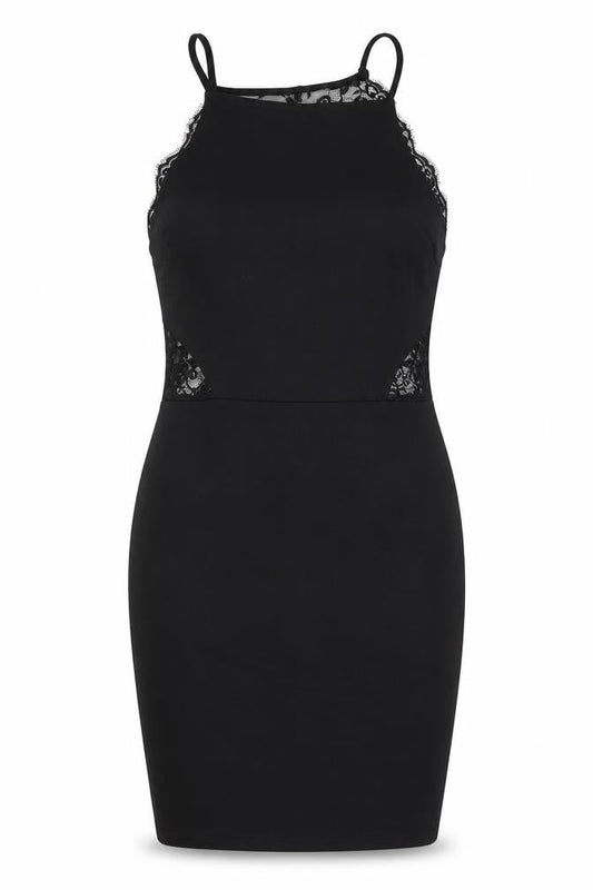 Miss Selfridge Womens Black Lace Bodycon Halter Party Dress UK 12