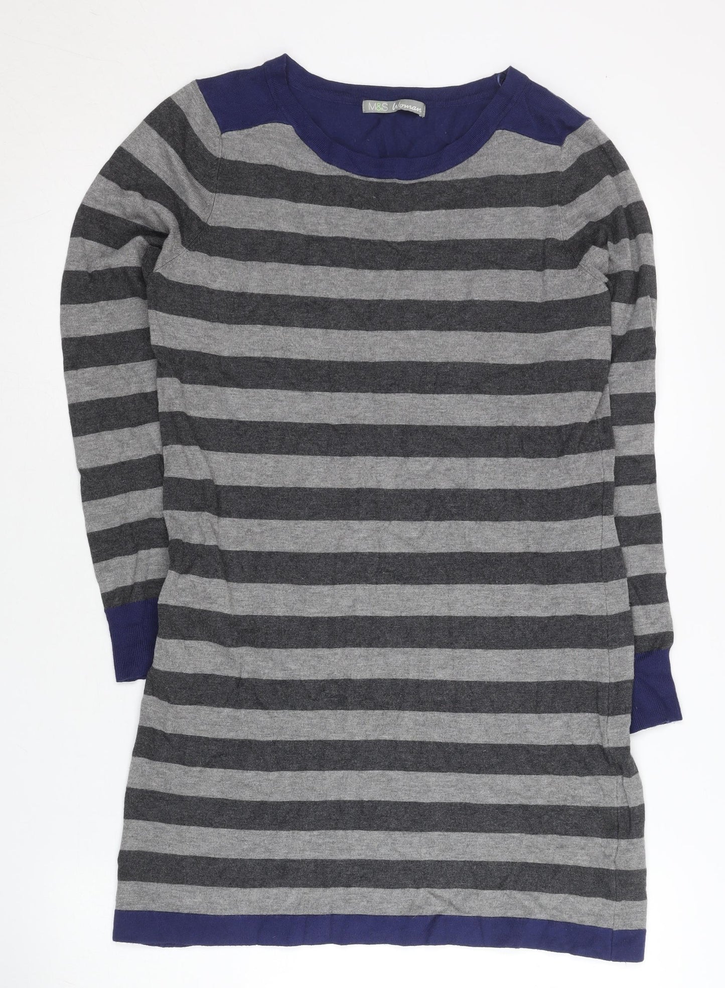 Marks and Spencer Women’s Grey Blue Striped Pullover Jumper Size 12