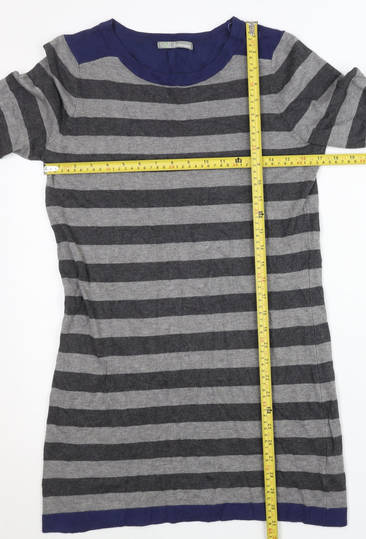 Marks and Spencer Women’s Grey Blue Striped Pullover Jumper Size 12