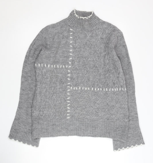 Lipsy Women’s Grey Cable Knit Jumper Size 12 Mock Neck Pullover