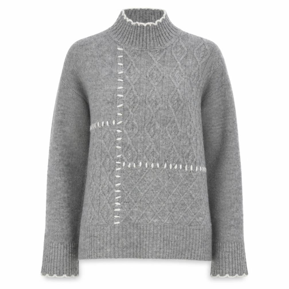 Lipsy Women’s Grey Cable Knit Jumper Size 12 Mock Neck Pullover