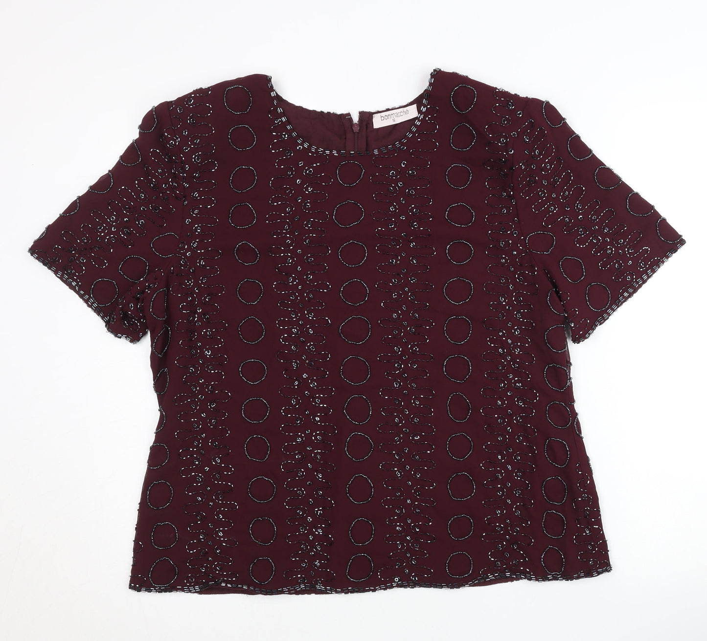 Bonmarché Women’s Red Beaded Short Sleeve Blouse Size 16