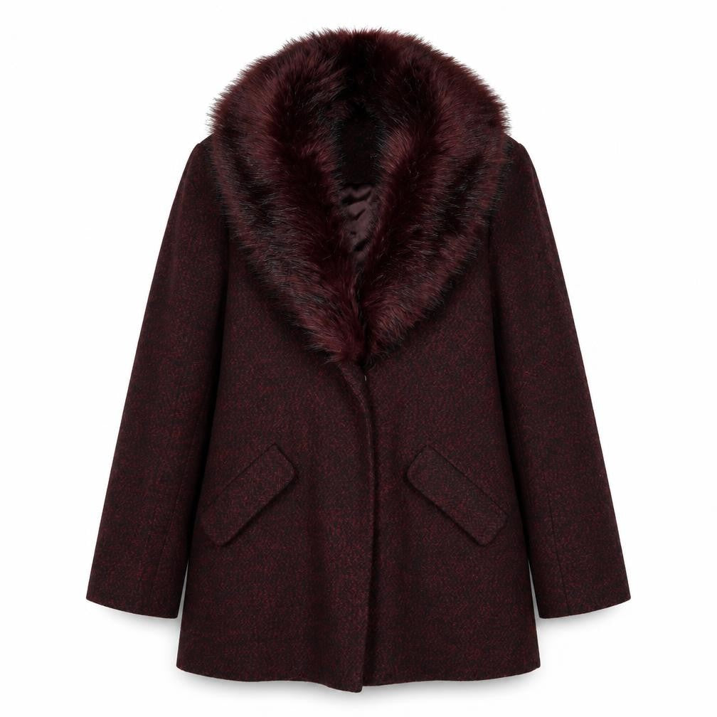 A&G Women’s Red Faux Fur Collar Mid-Length Overcoat Size 10