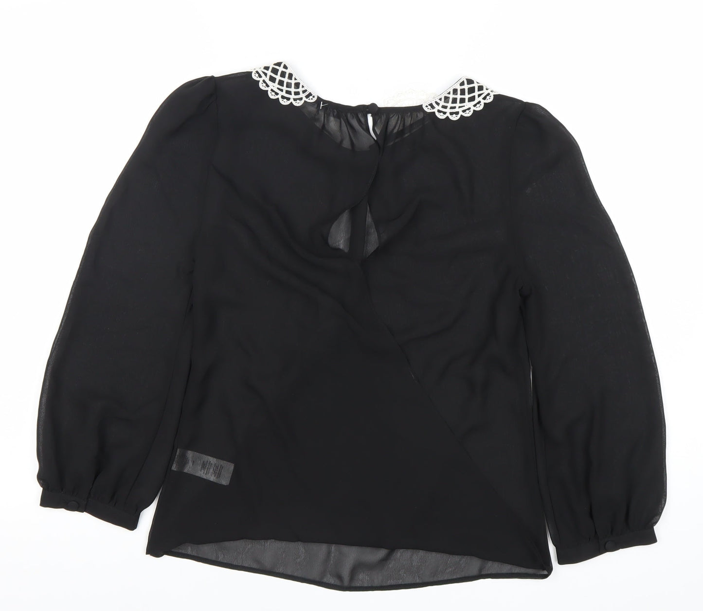 Atmosphere Womens Black Blouse Size 8 Lace Collar Long Sleeve