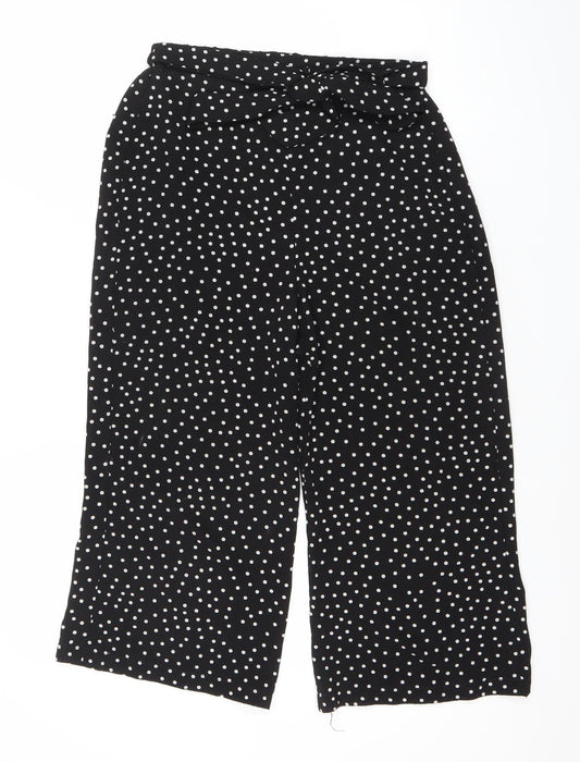 Boohoo Womens Black Polka Dot Wide Leg Cropped Trousers Size 8