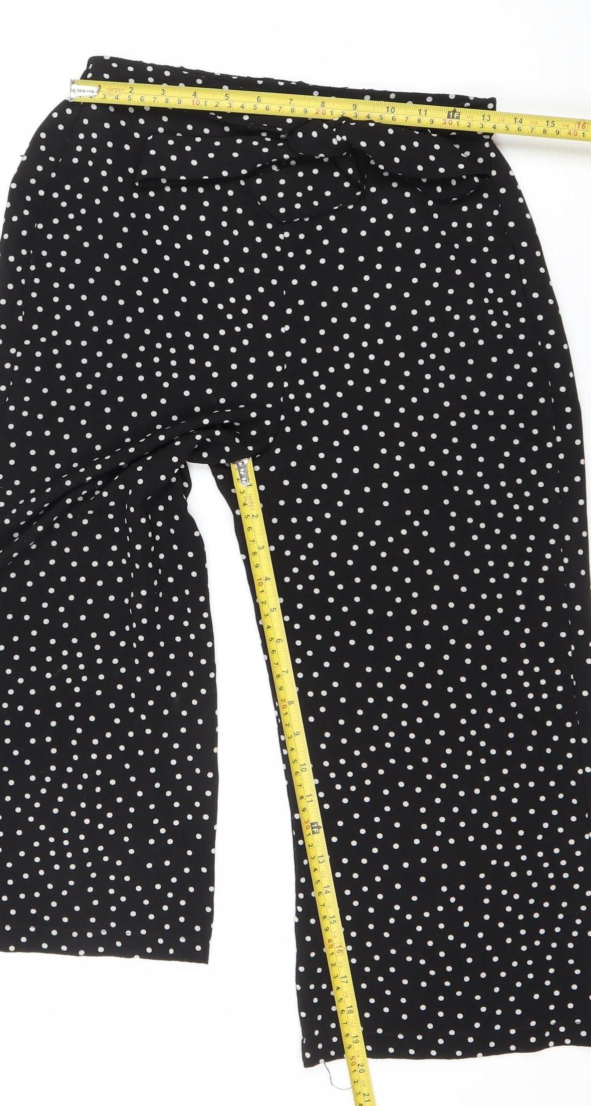 Boohoo Womens Black Polka Dot Wide Leg Cropped Trousers Size 8