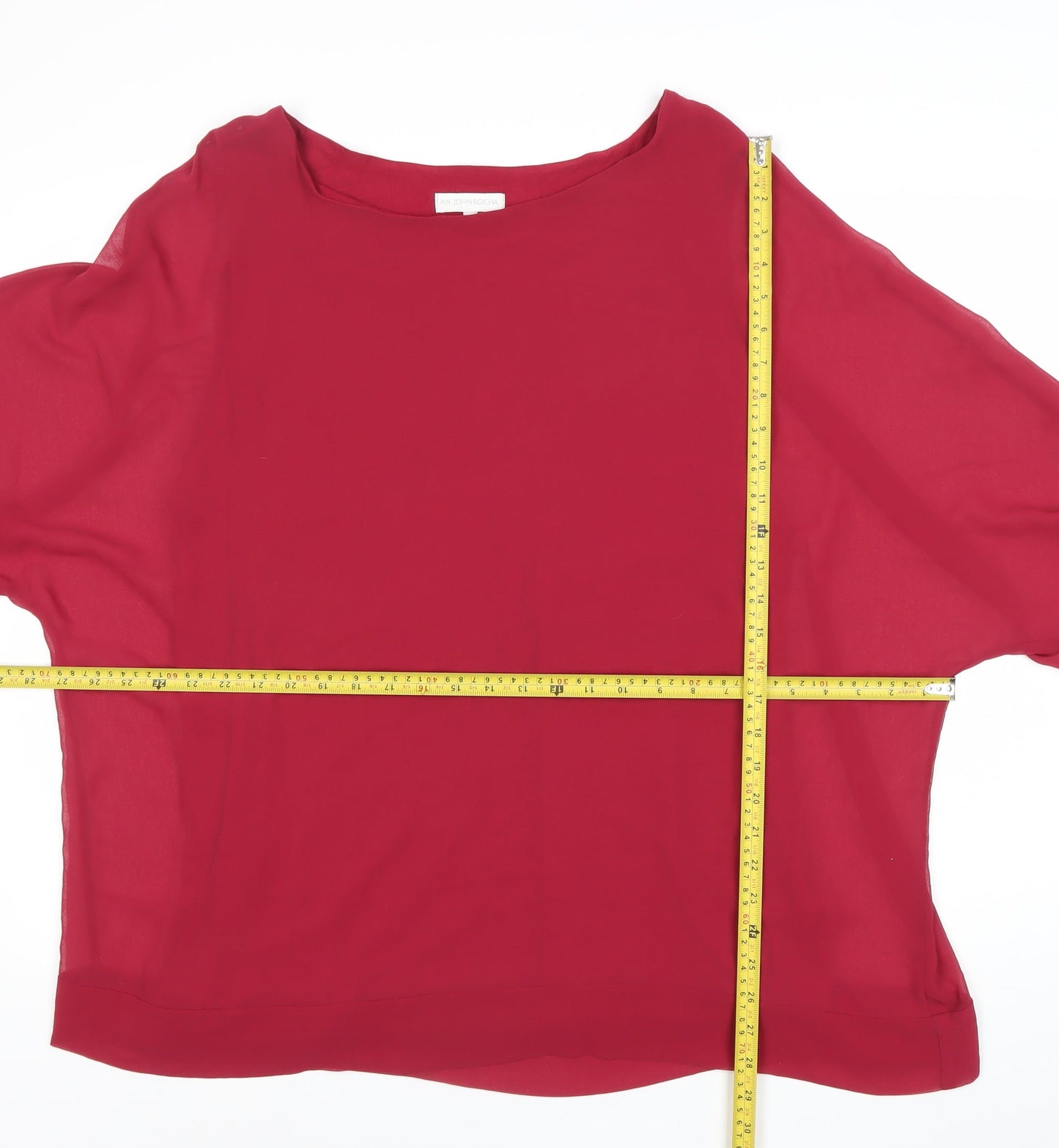 John Rocha Womens Red Blouse Size 22 Chiffon Boat Neck