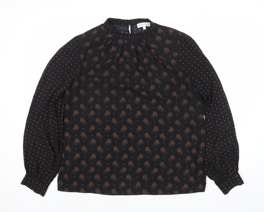 Warehouse Womens Black Floral Polka Dot Long Sleeve Blouse Size 10
