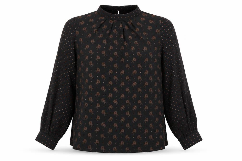 Warehouse Womens Black Floral Polka Dot Long Sleeve Blouse Size 10