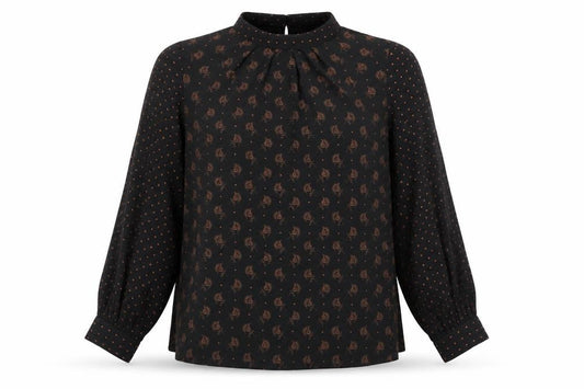 Warehouse Womens Black Floral Polka Dot Long Sleeve Blouse Size 10
