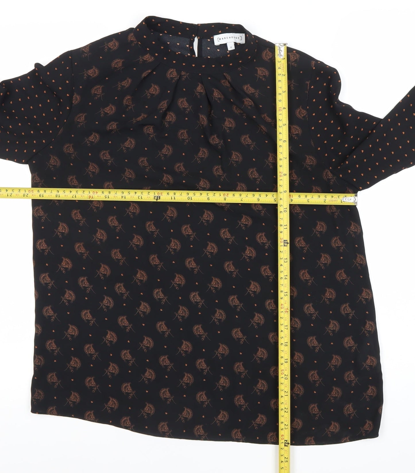 Warehouse Womens Black Floral Polka Dot Long Sleeve Blouse Size 10