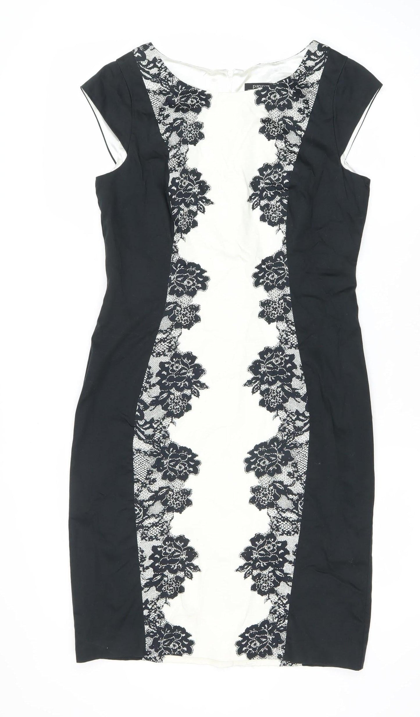 Papaya Women’s Black White Lace Sheath Dress Size 12 Knee Length