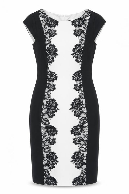 Papaya Women’s Black White Lace Sheath Dress Size 12 Knee Length