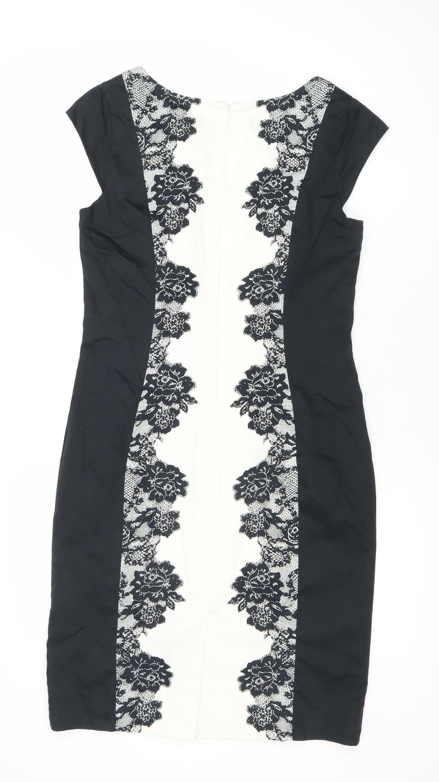 Papaya Women’s Black White Lace Sheath Dress Size 12 Knee Length