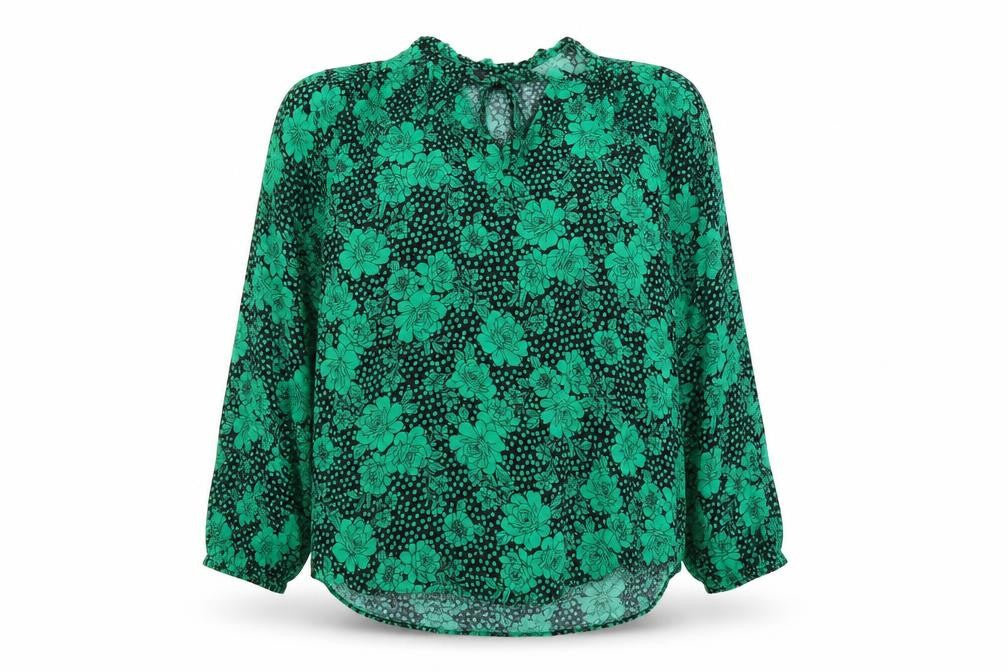 M&Co Womens Green Floral Tunic Blouse Size 10 Long Sleeve Viscose