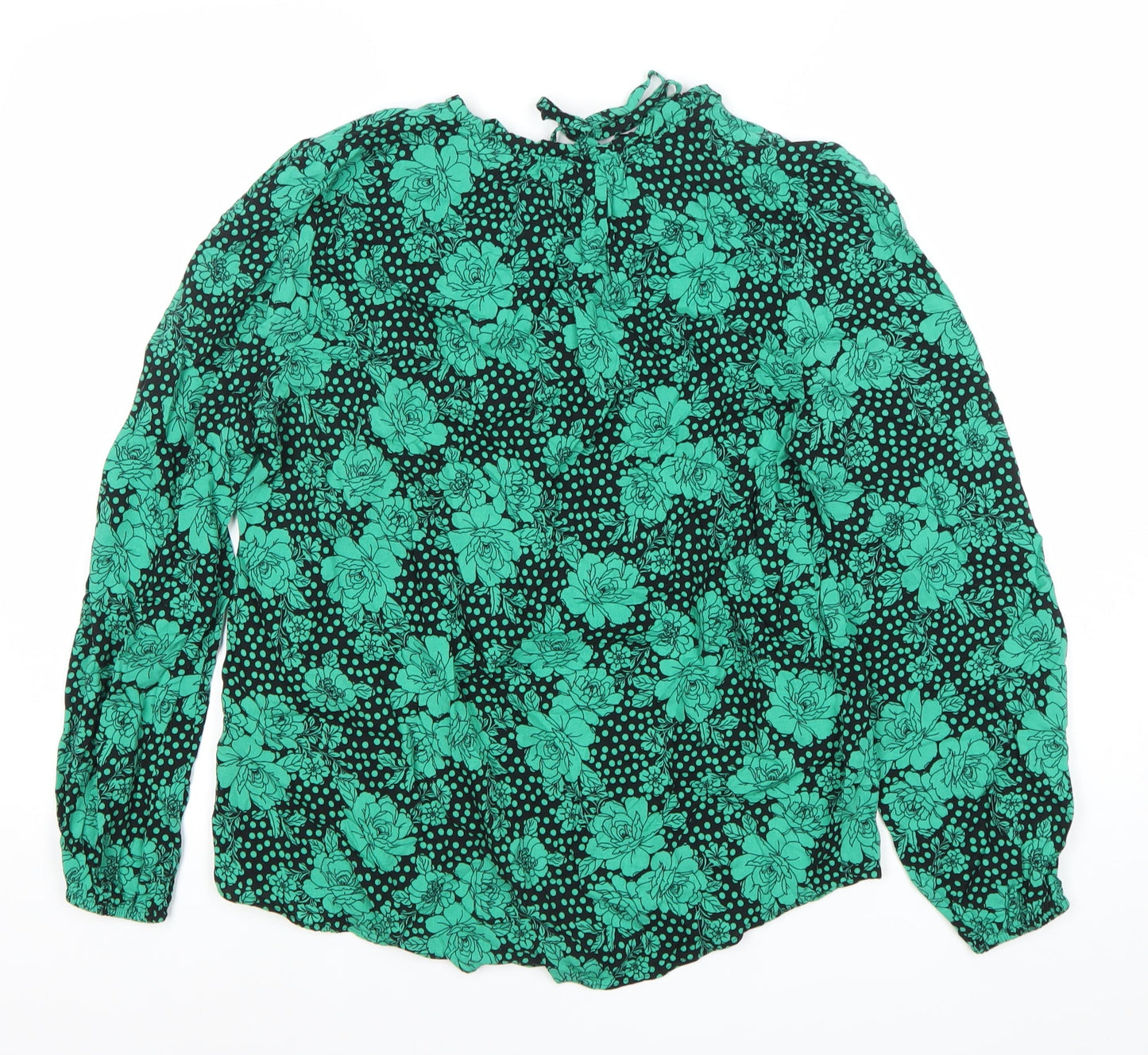 M&Co Womens Green Floral Tunic Blouse Size 10 Long Sleeve Viscose