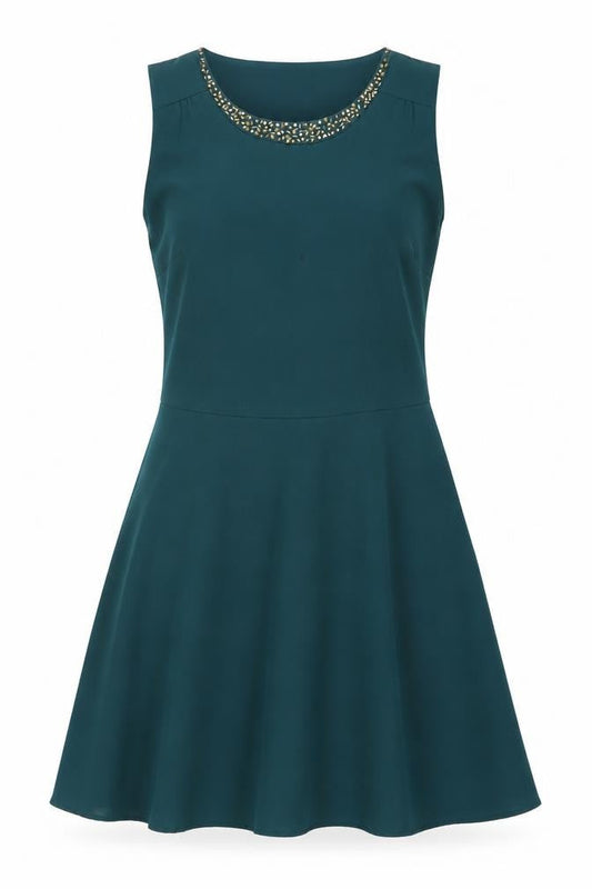 Oasis Women’s Green Skater Dress Size 10 Beaded Sleeveless
