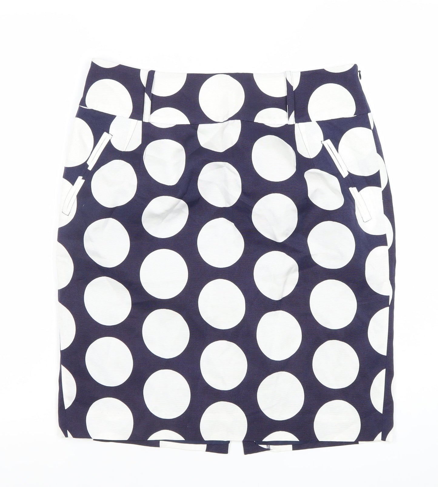 Hobbs Women Blue White Polka Dot Cotton Silk Pencil Skirt Size 10