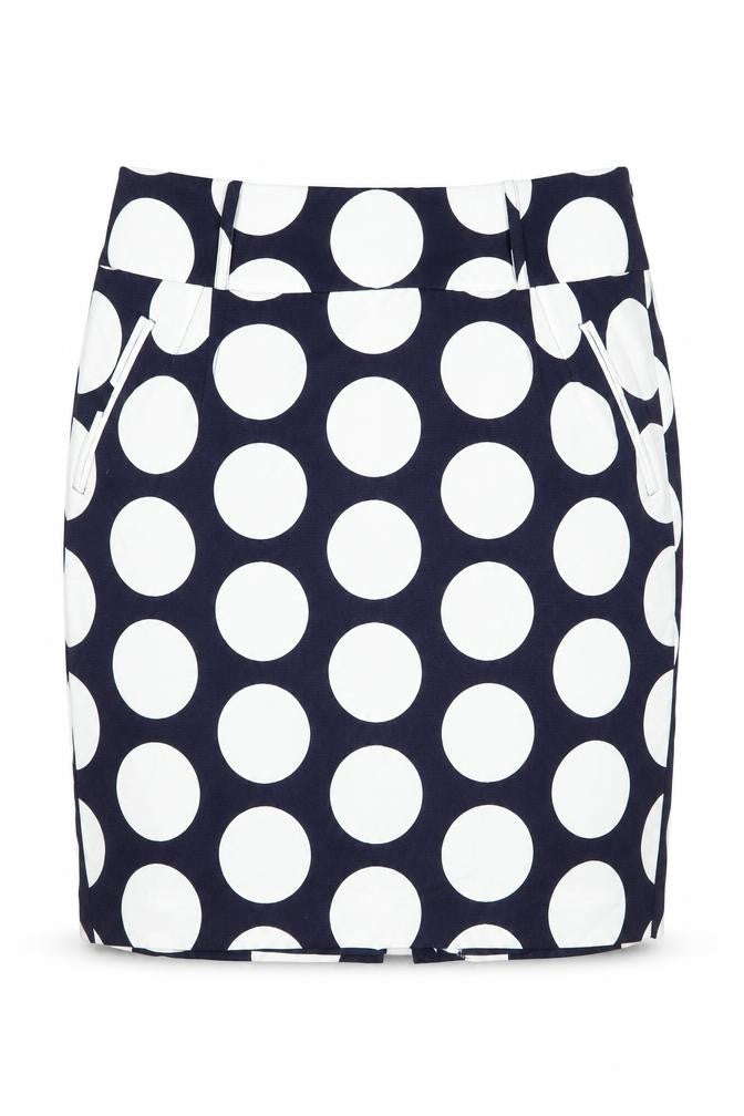 Hobbs Women Blue White Polka Dot Cotton Silk Pencil Skirt Size 10