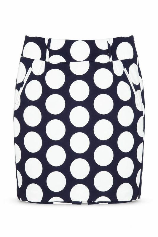 Hobbs Women Blue White Polka Dot Cotton Silk Pencil Skirt Size 10