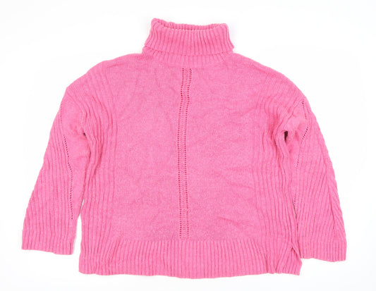 Wallis Petite Womens Pink Roll Neck Jumper Size 10 Cotton Knit