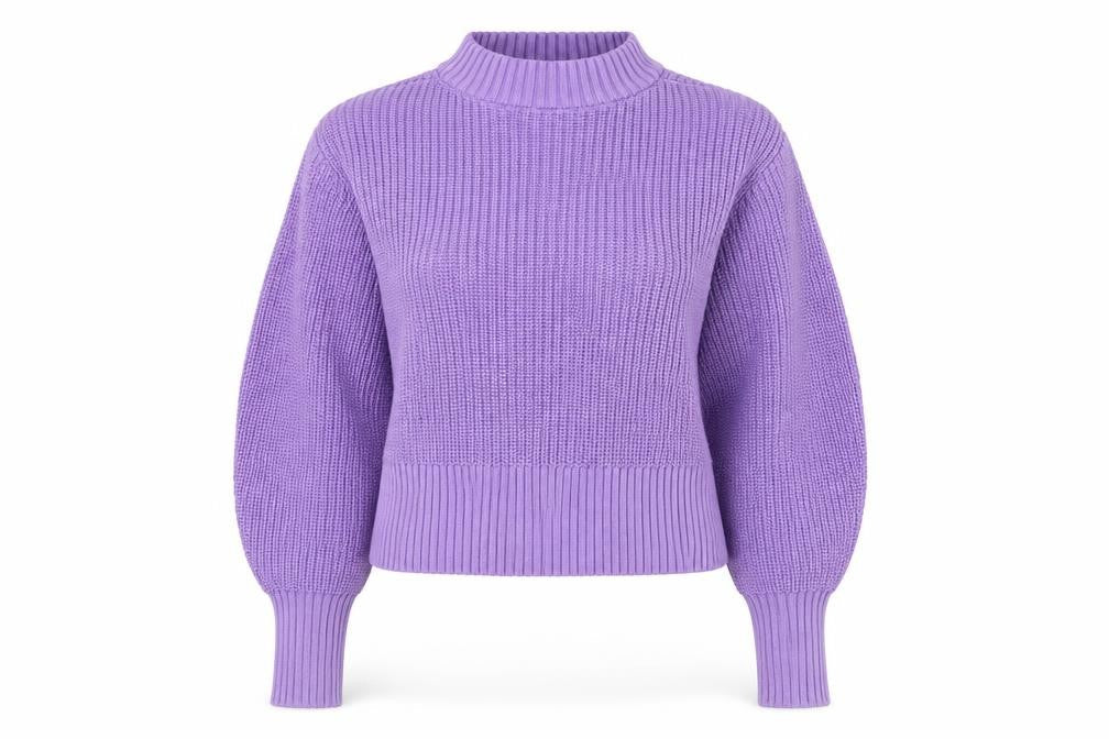 Monki Women’s Purple XS Chunky Knit Mock Neck Long Sleeve Jumper