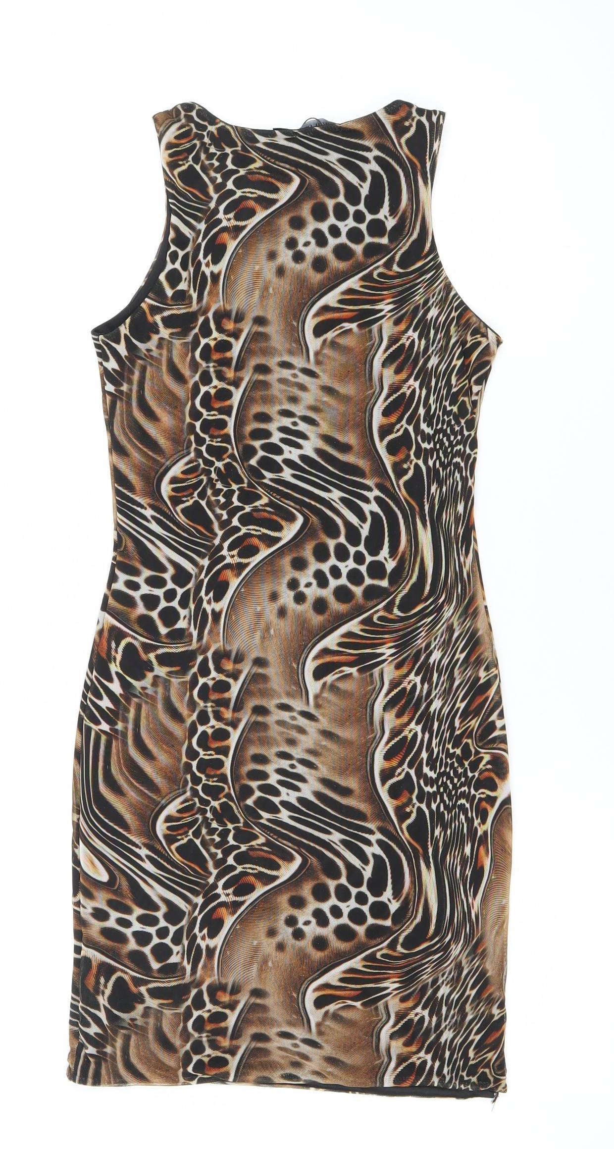 I Saw It First Womens Brown Animal Print Bodycon Dress Size 8