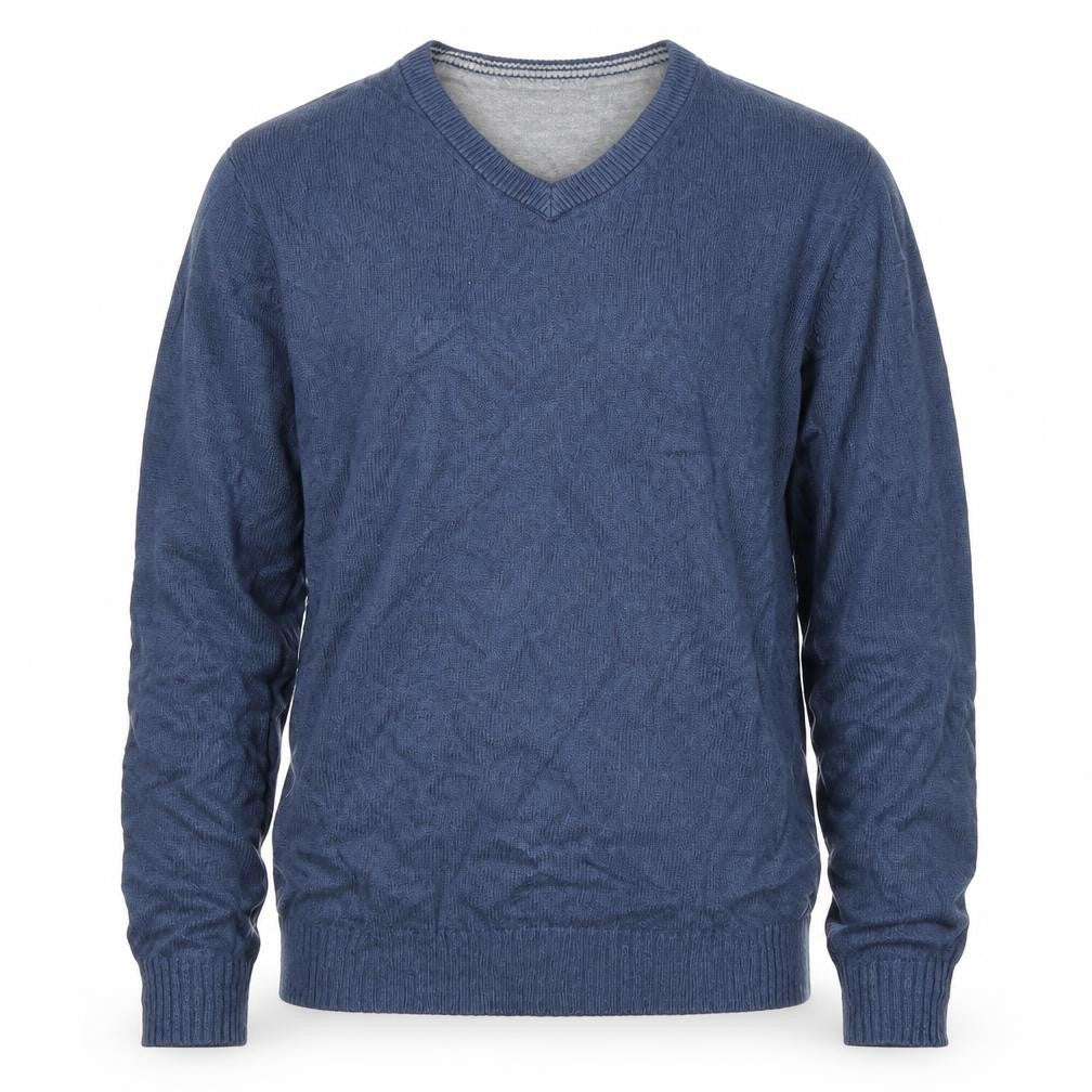 Maine New England Men's Blue Cotton V-Neck Jumper Size S
