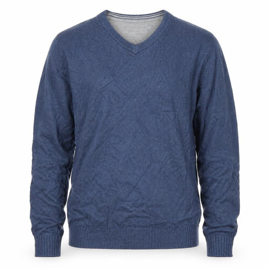 Front view of Maine New England Men's Blue Cotton V-Neck Jumper, size S
