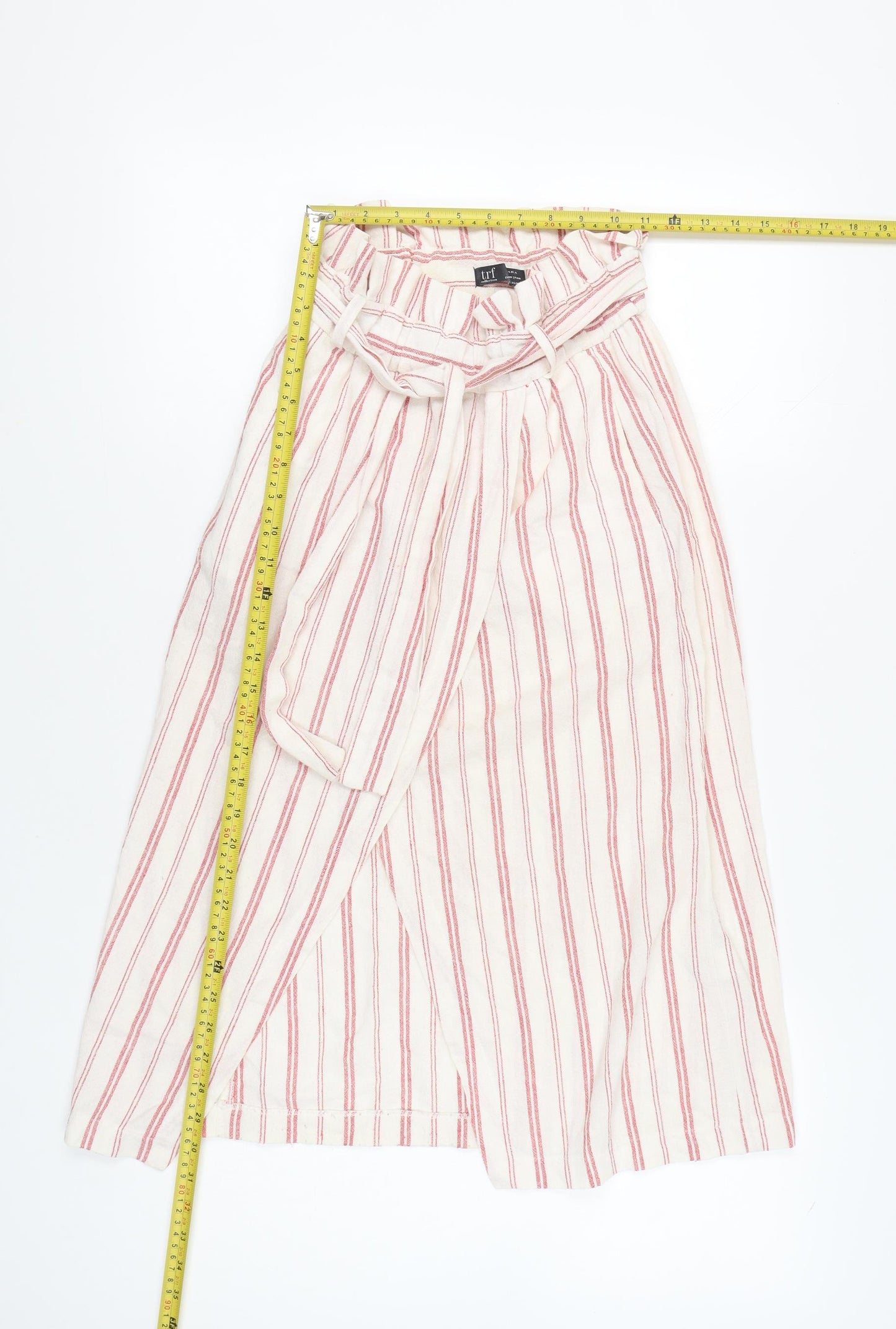 Zara Women White Red Striped Wrap Midi Skirt XS Boho Summer