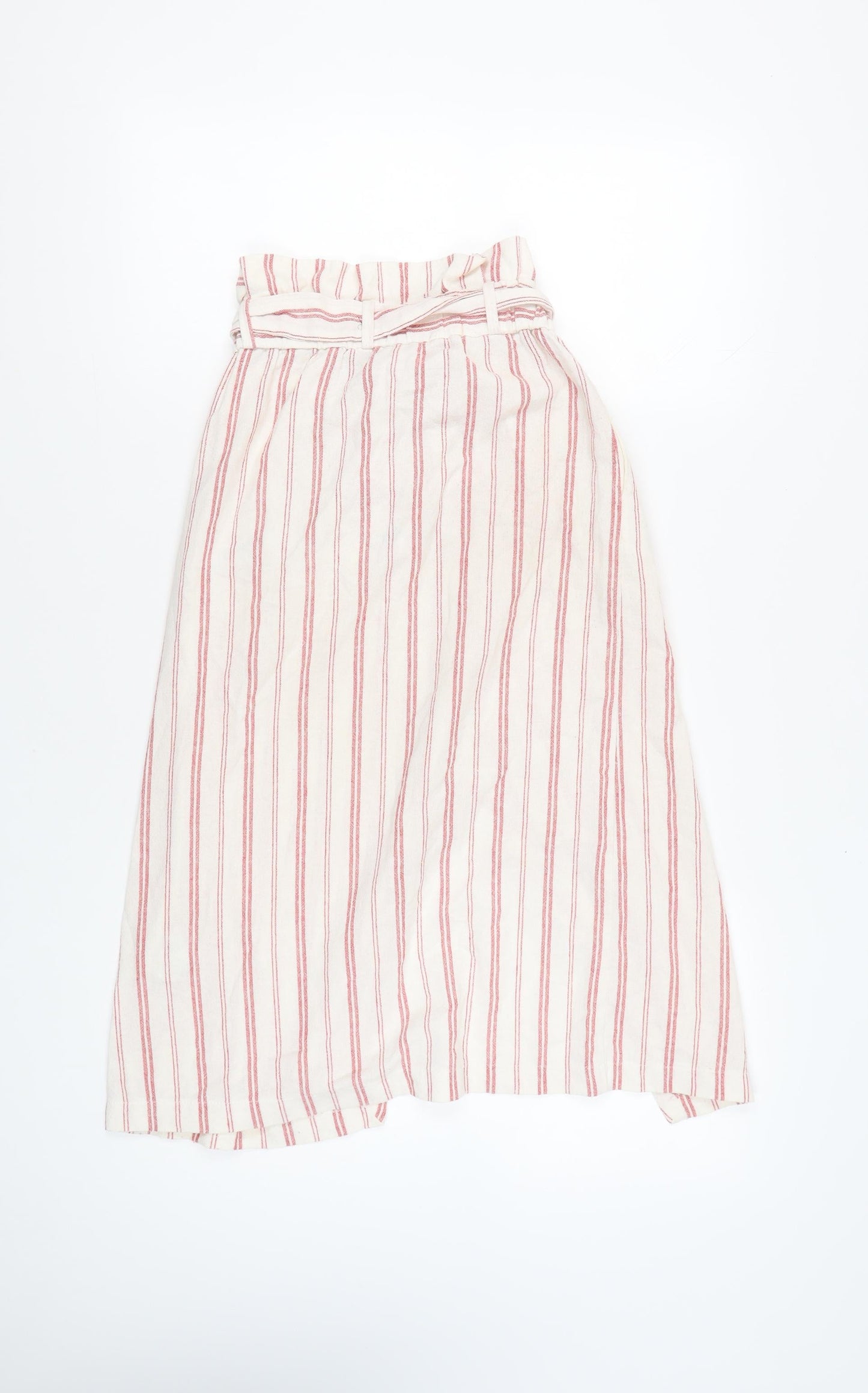 Zara Women White Red Striped Wrap Midi Skirt XS Boho Summer