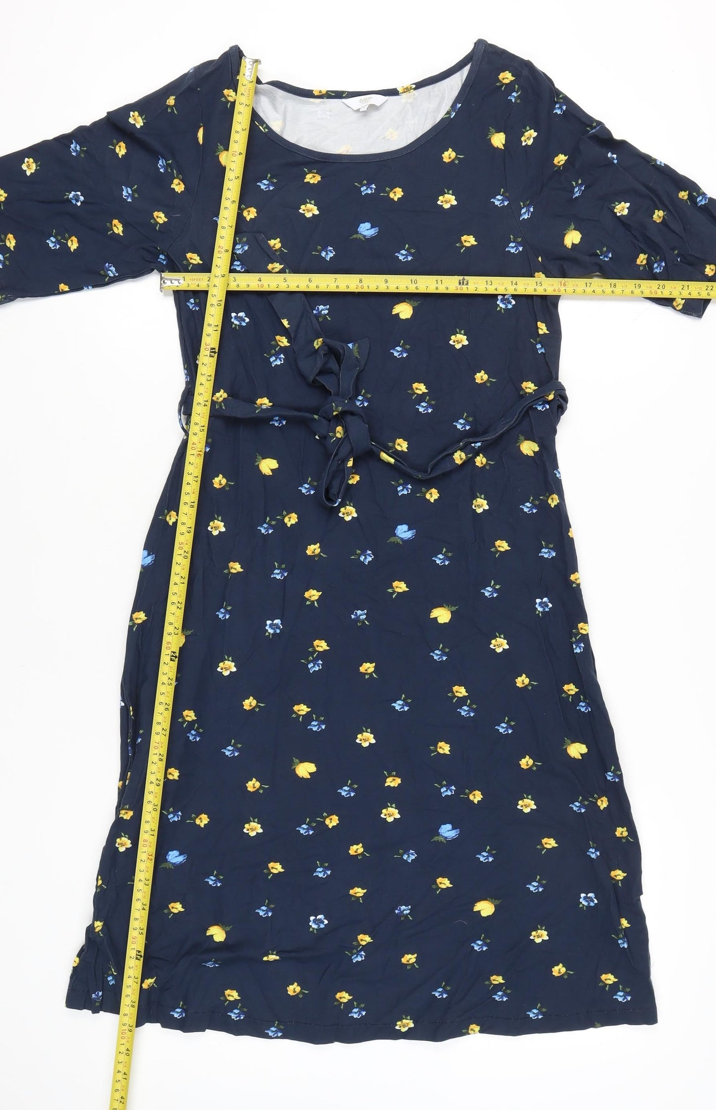 Cotton Traders Women's Navy Floral Knee Length Fit & Flare Dress Size 12