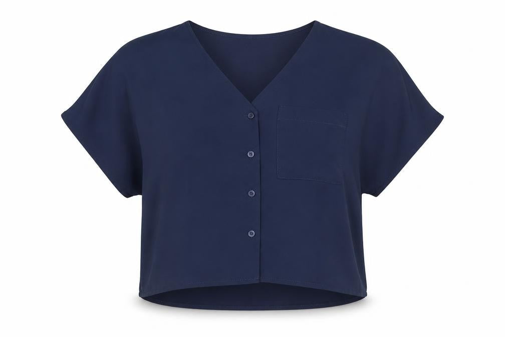 ASOS Women’s Blue Cropped V-Neck Blouse UK 4 Short Sleeve