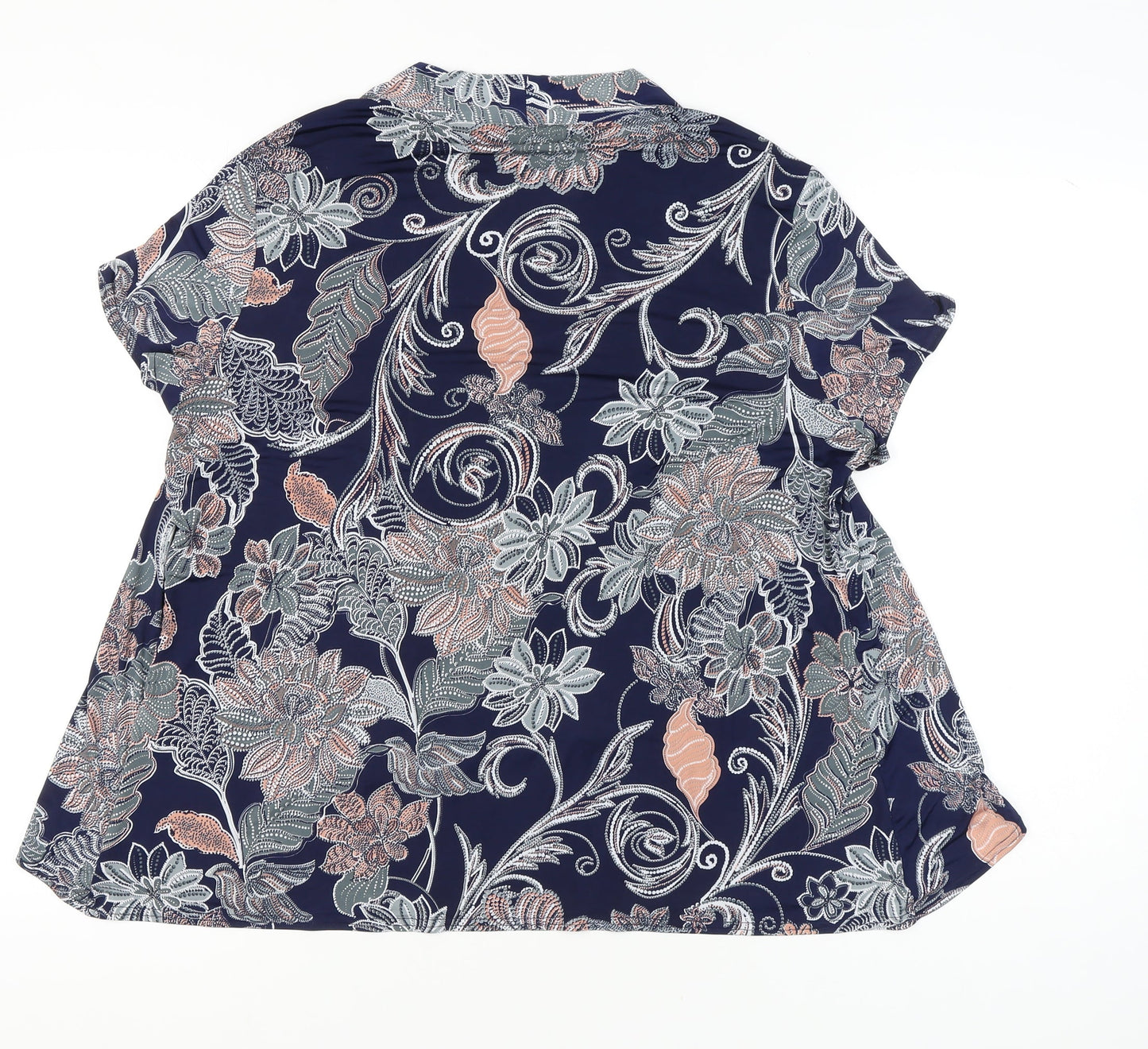 Classic Womens Blue Floral Tunic Blouse Size 18 Short Sleeve