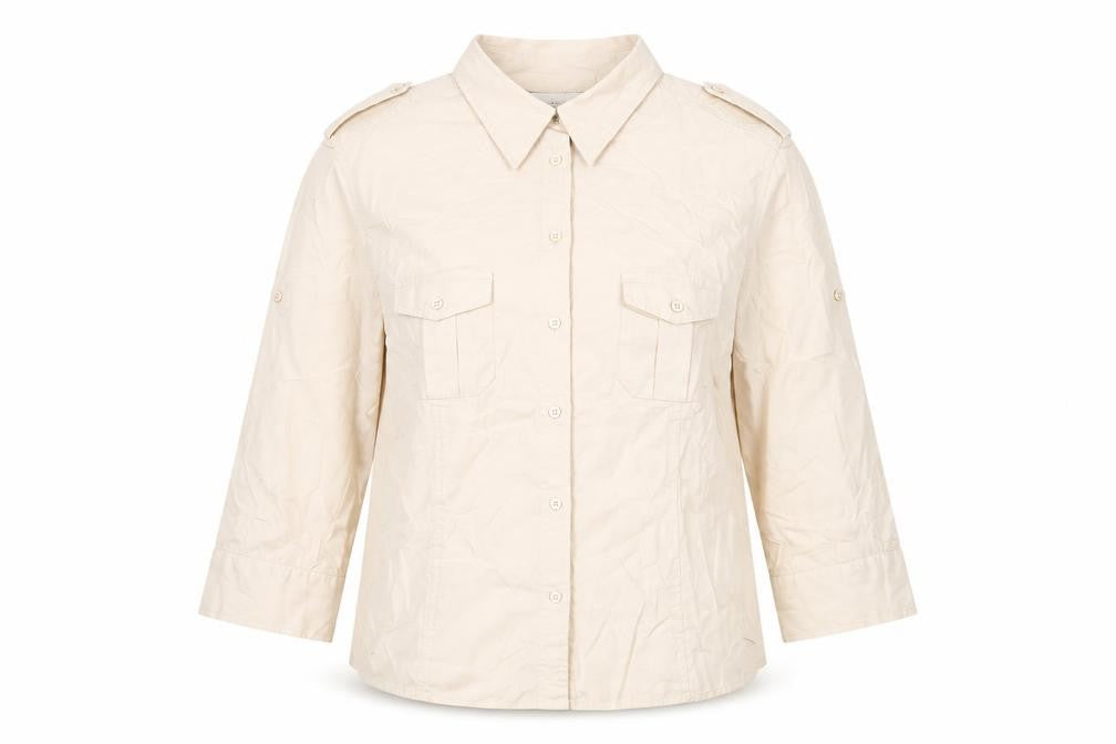 Next Women Beige Size 18 Button-Up Cotton Shirt 3/4 Sleeve
