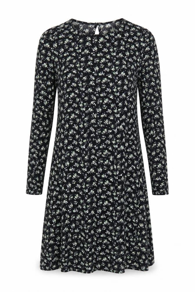 H&M Womens Black Floral A-Line Knee Length Dress Size 10