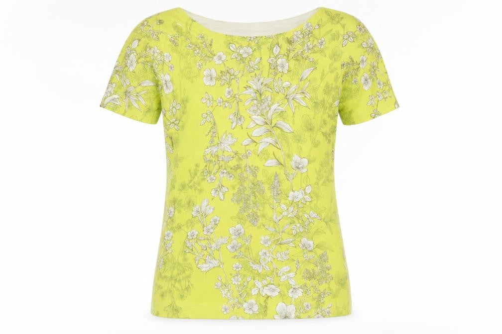 Next Women’s Yellow Floral T-Shirt Size 6 Short Sleeve Boat Neck
