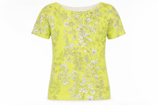 Next Women’s Yellow Floral T-Shirt Size 6 Short Sleeve Boat Neck