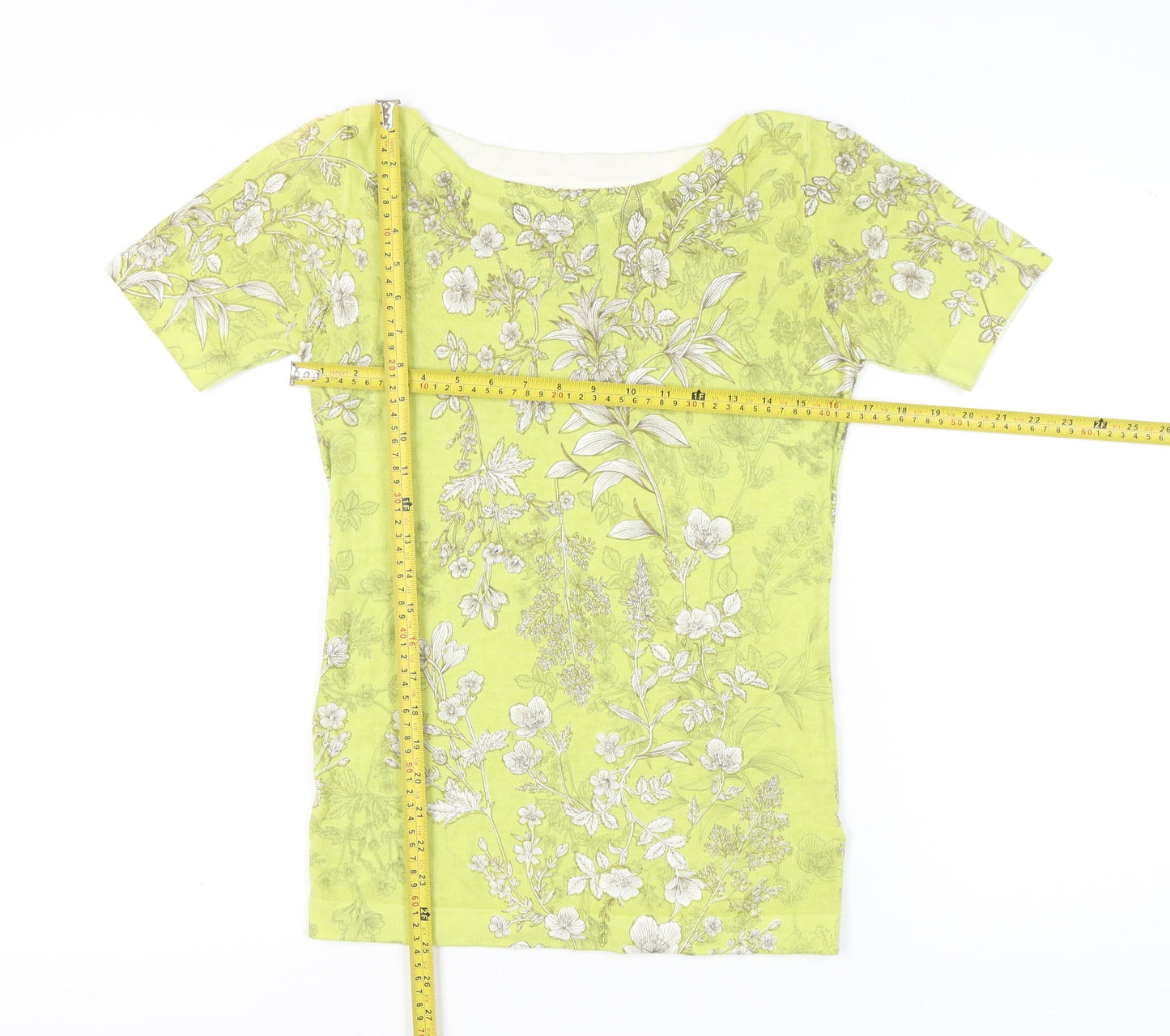 Next Women’s Yellow Floral T-Shirt Size 6 Short Sleeve Boat Neck