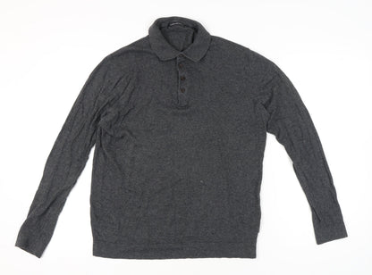 Additional front view of French Connection Men's Grey Cotton Wool Collared Henley Jumper L