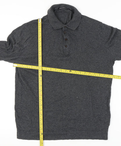Back view of French Connection Men's Grey Cotton Wool Collared Henley Jumper L