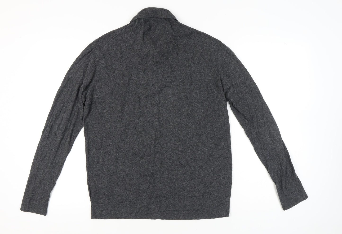 French Connection Men's Grey Cotton Wool Collared Henley Jumper L