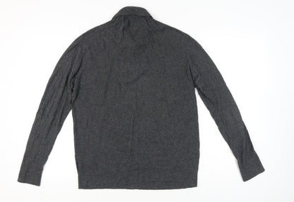 Close-up detail of French Connection Men's Grey Cotton Wool Collared Henley Jumper L