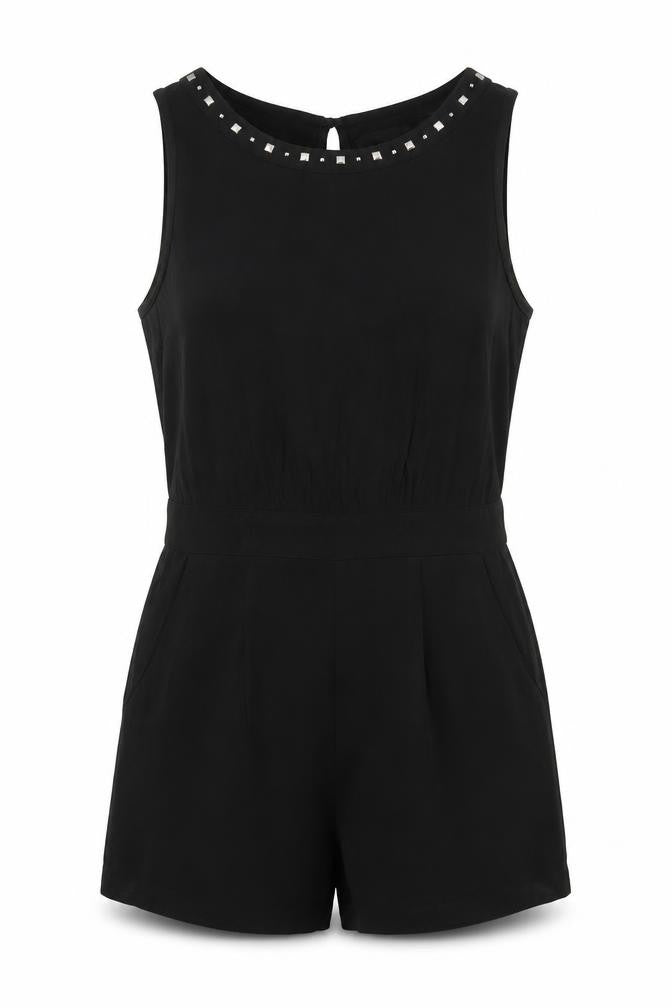 Forever 21 Women Black Studded Sleeveless Playsuit Size M