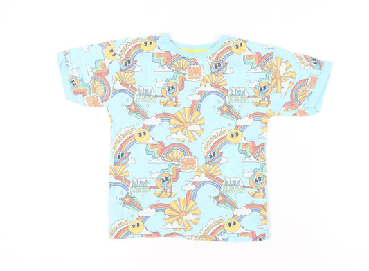 Next Girls Blue Rainbow Cartoon Print T-Shirt 4-5 Years Short Sleeve