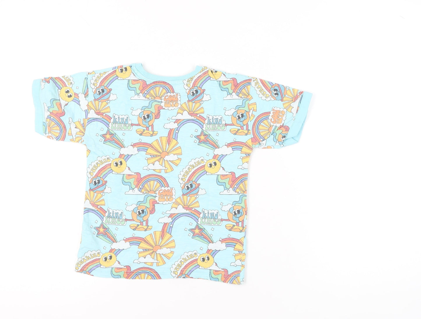 Next Girls Blue Rainbow Cartoon Print T-Shirt 4-5 Years Short Sleeve